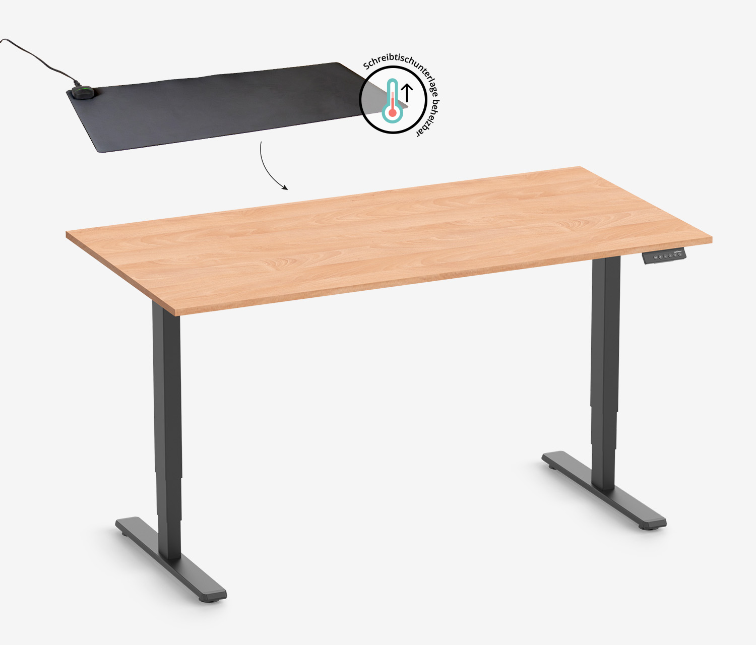 FOKUS Schreibtisch + Beheizbare Schreibtischunterlage