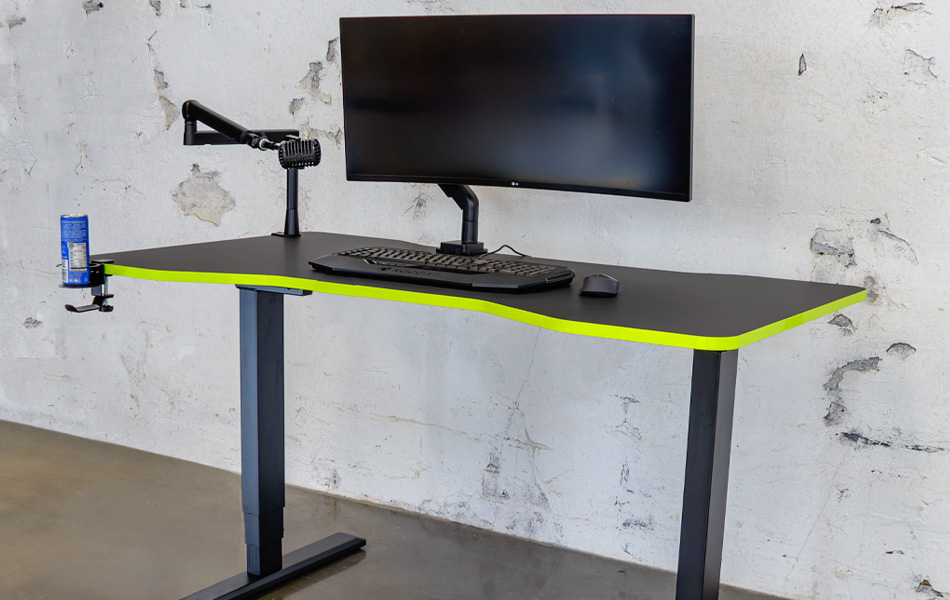 Scrivania da gaming PRIMUS - Colore: Bianco | Dimensione: 140x80 | Forma del piano: Rettangolare | Superficie: Classico | Colore bordo: Yellow Cab