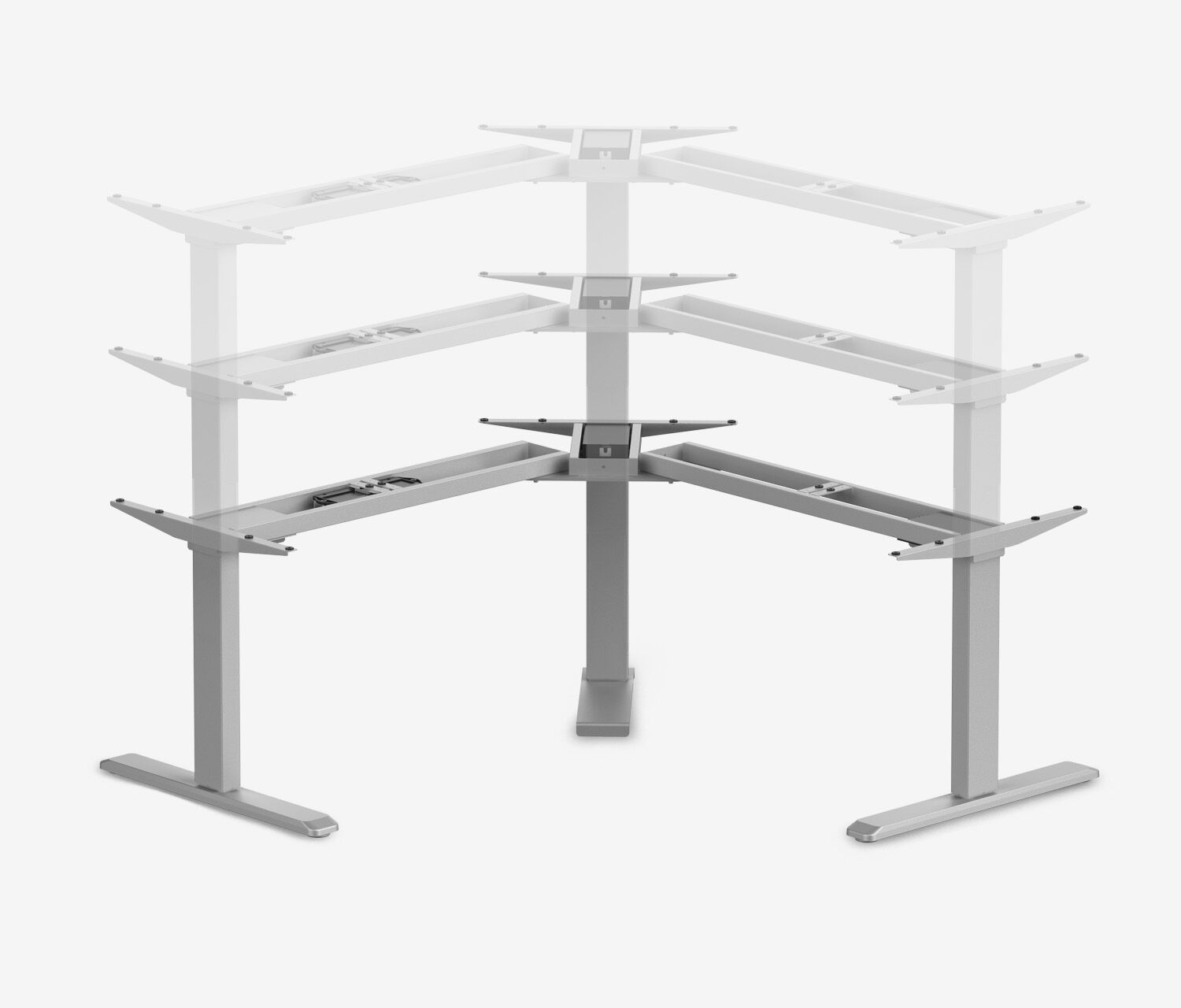 PRIMUS Eckschreibtisch, Gestell Grau, Tischplatte 1600/800 x 1600/800 x 25 mm Lichtgrau