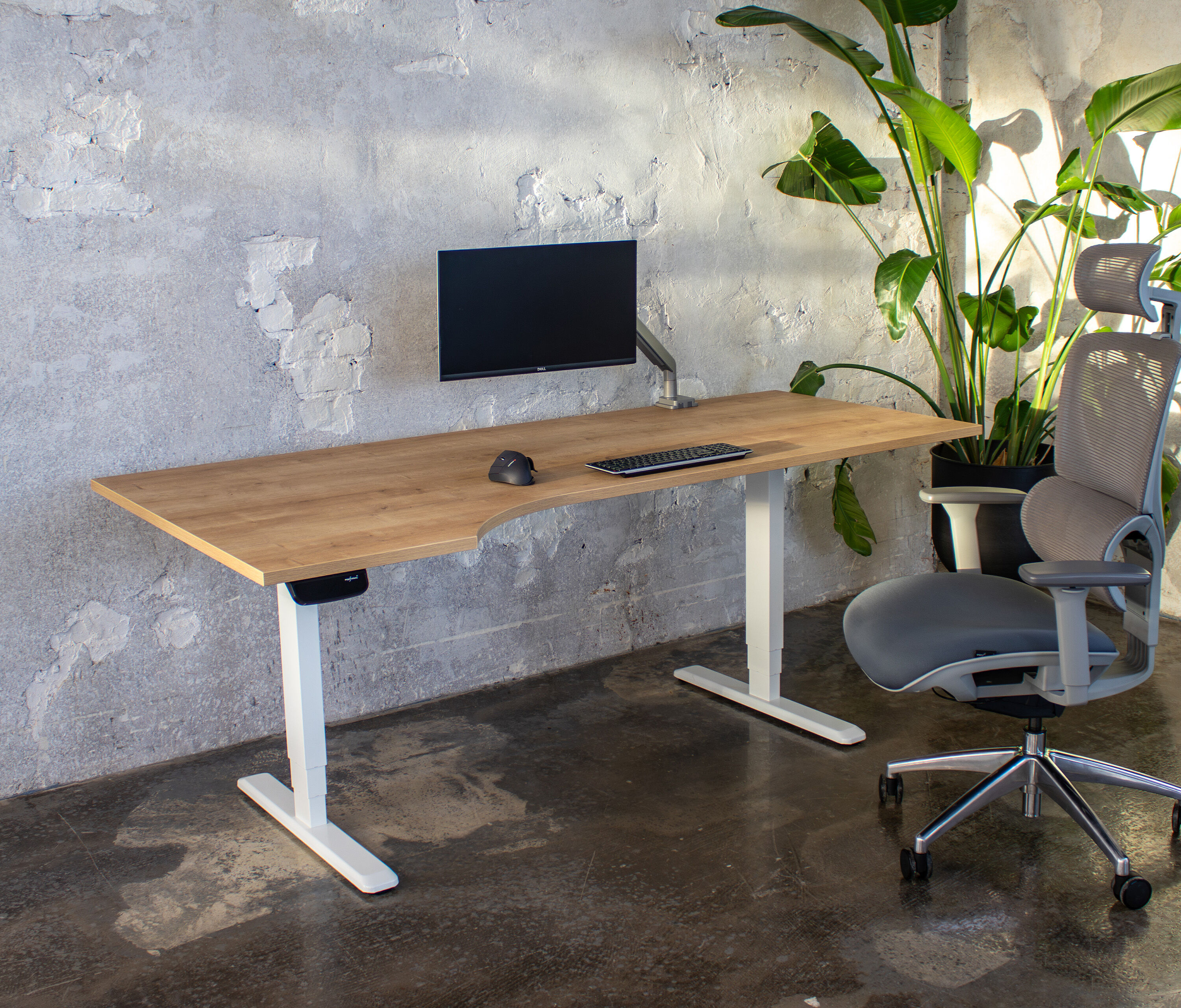 PRIMUS Freiformschreibtisch, Gestell Grau 1600 x 800/1000 x 25 mm Topweiß, Ausführung Rechts