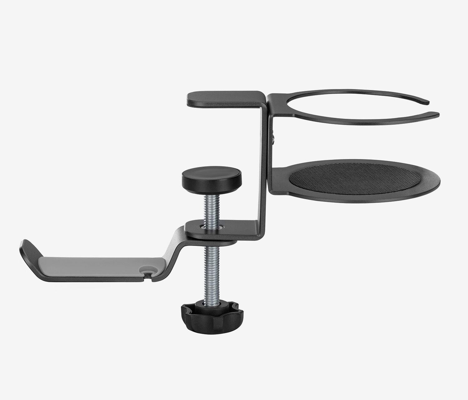Supporto per cuffie con portabevande integrato