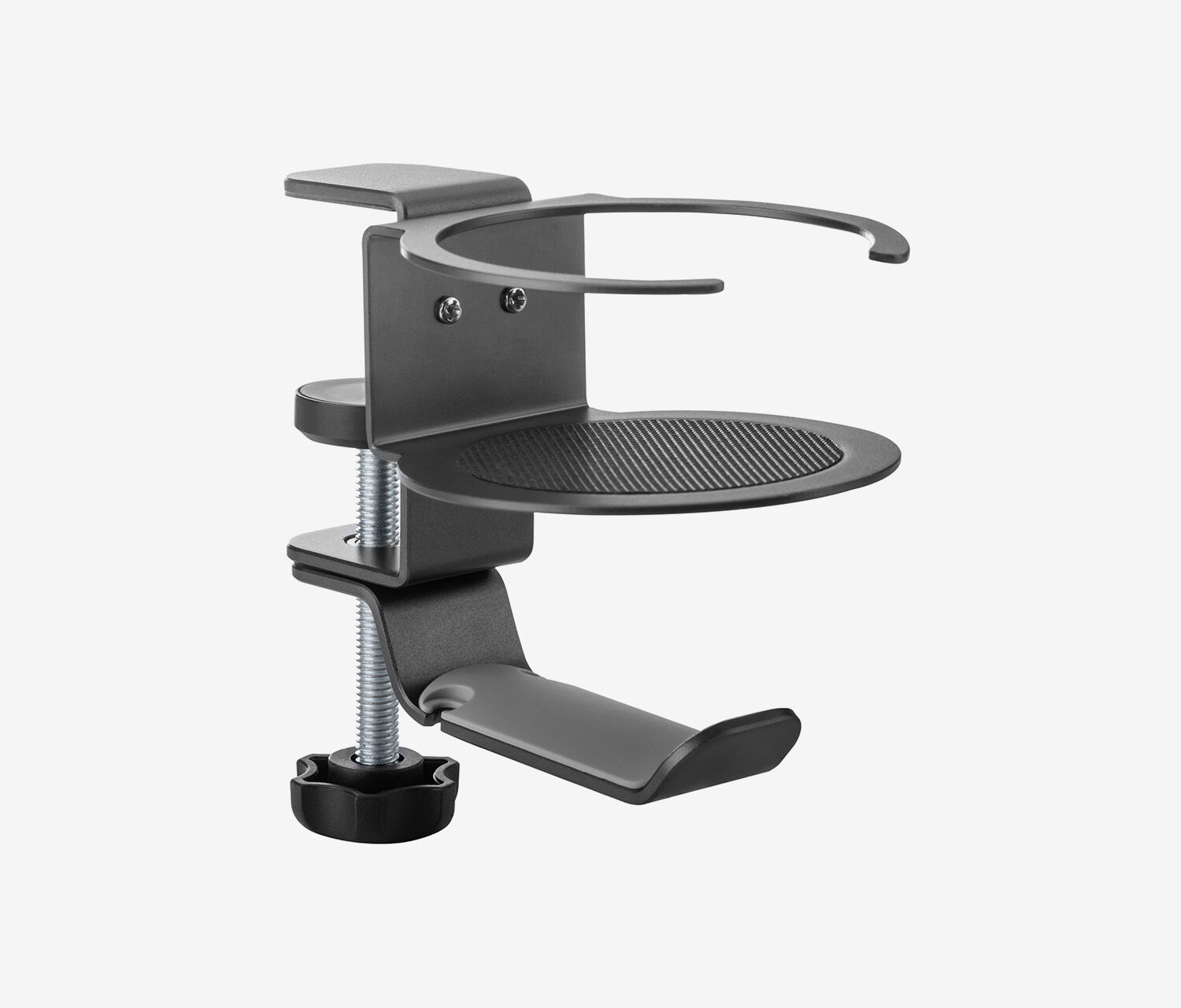 Supporto per cuffie con portabevande integrato