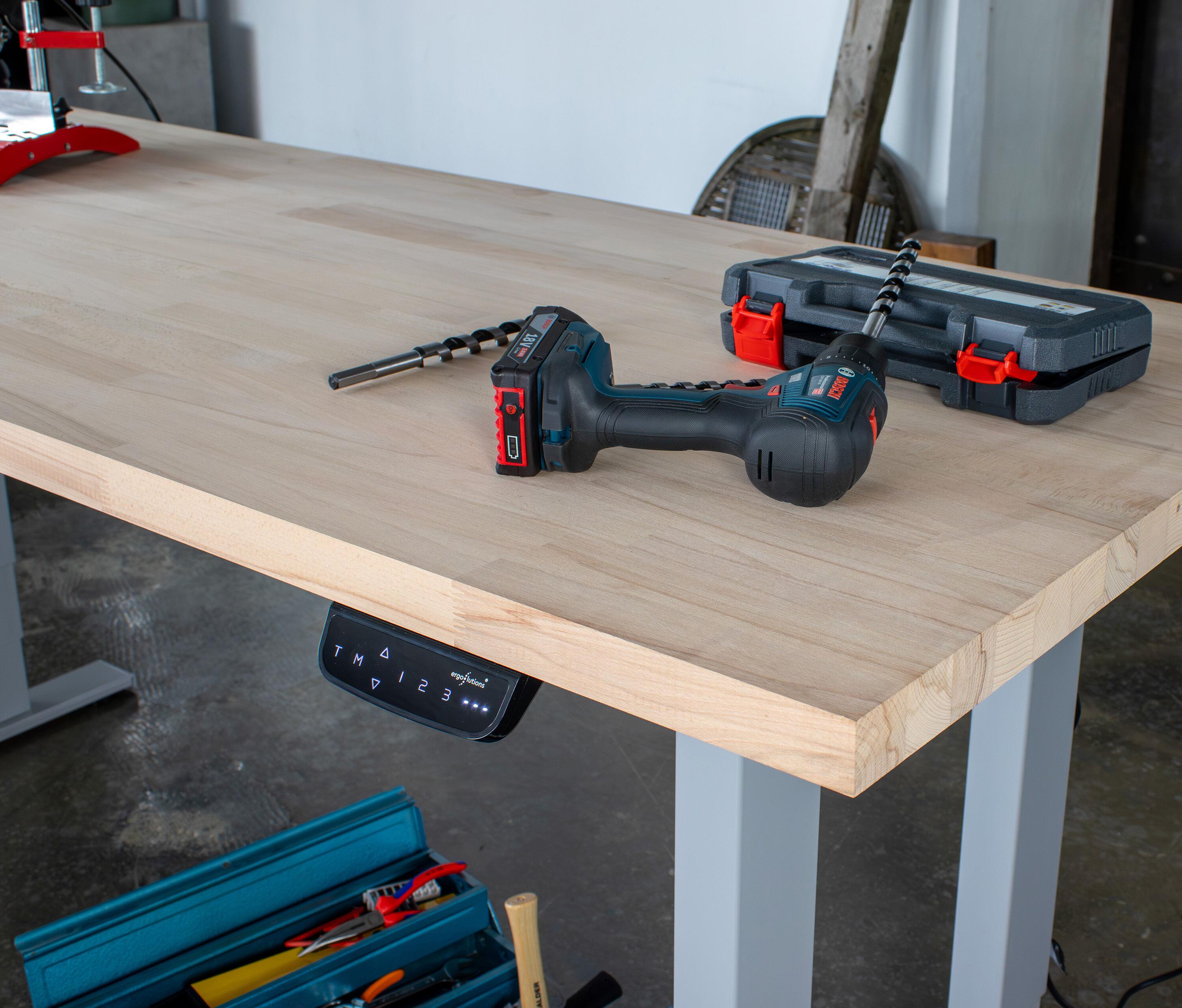 PRIMUS Schwerlasttisch, 2000 x 800 mm Schwarz Buchen Echtholzplatte