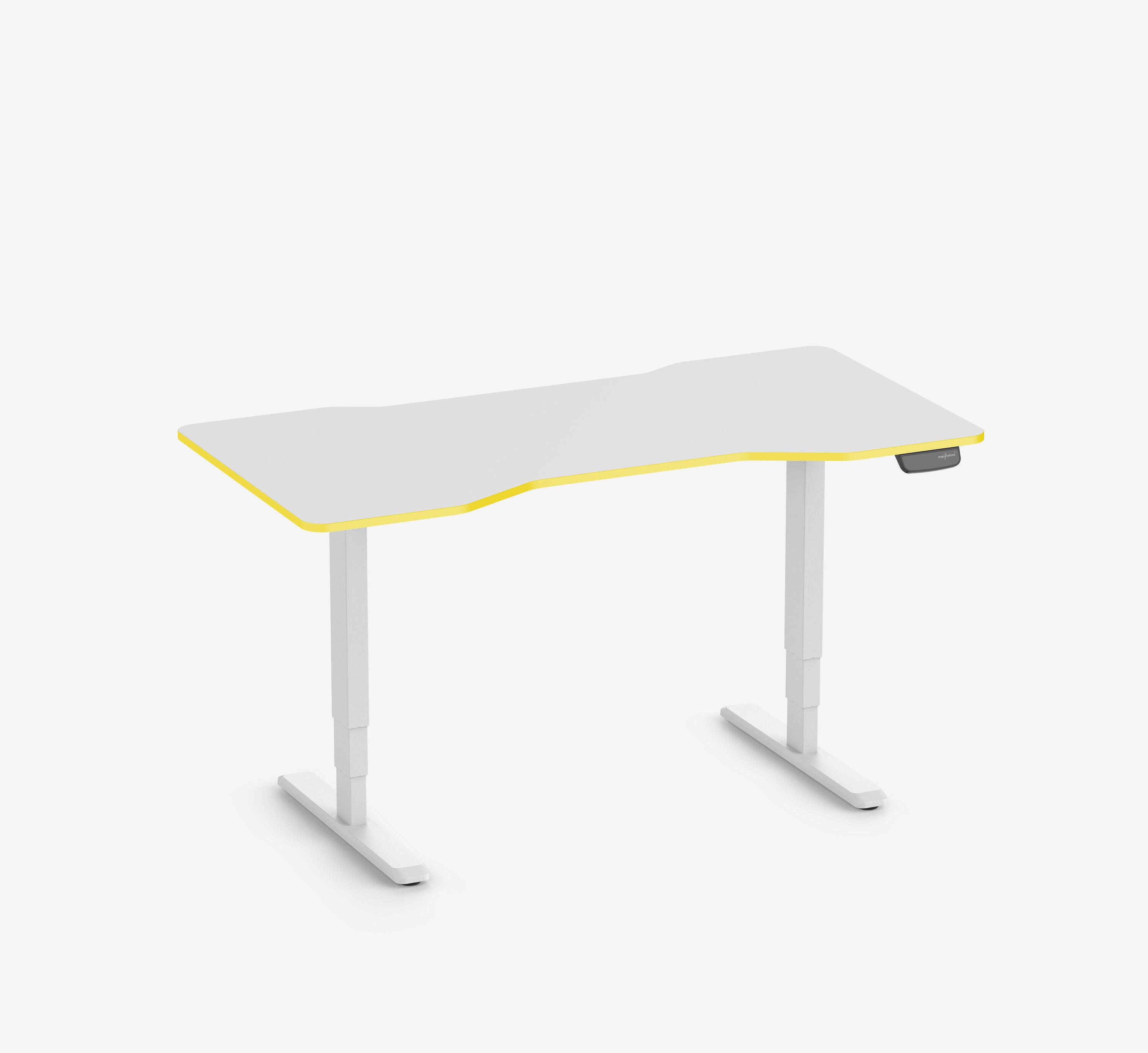 Scrivania da gaming PRIMUS - Colore: Bianco | Dimensione: 140x80 | Forma del piano: Rettangolare | Superficie: Classico | Colore bordo: Yellow Cab