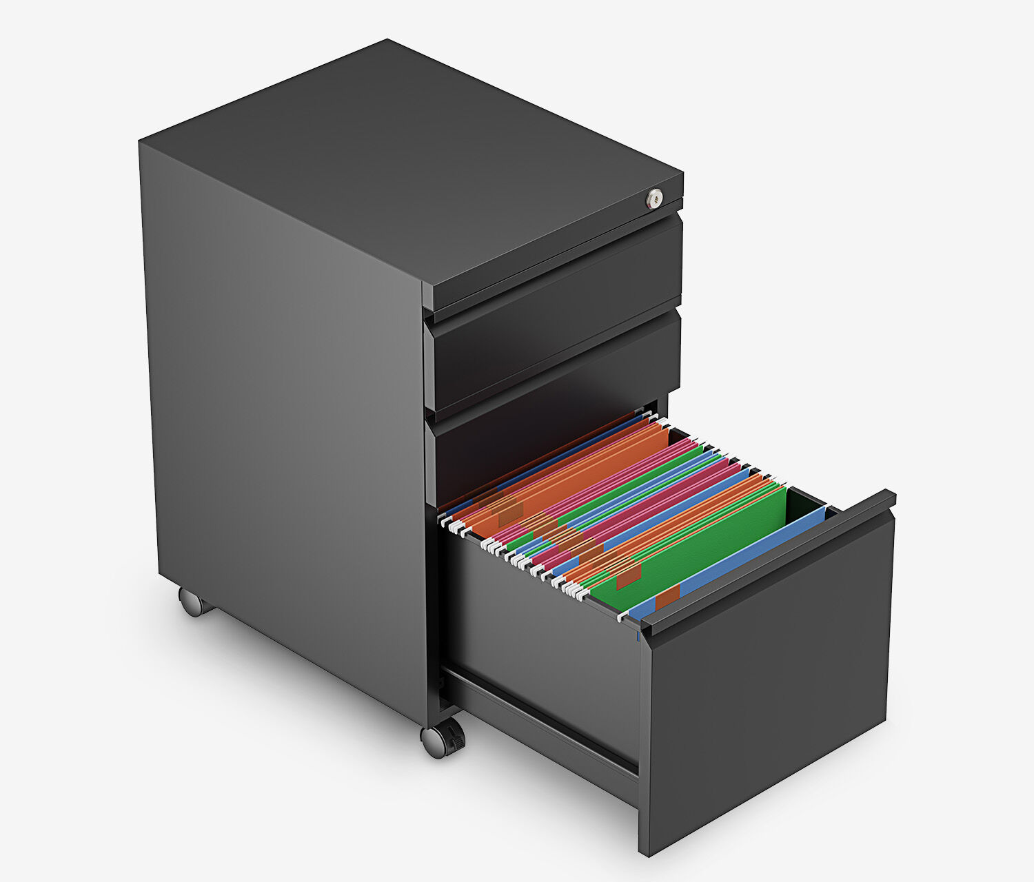 Metall Rollcontainer Schwarz - ohne Blende