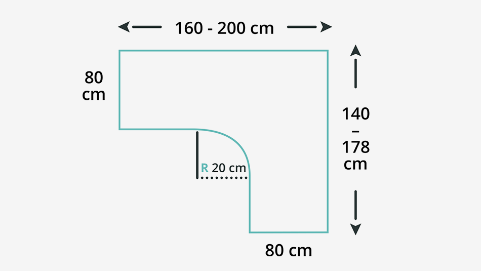 Ecktischplatte Melamin Dekor in 11 Größen