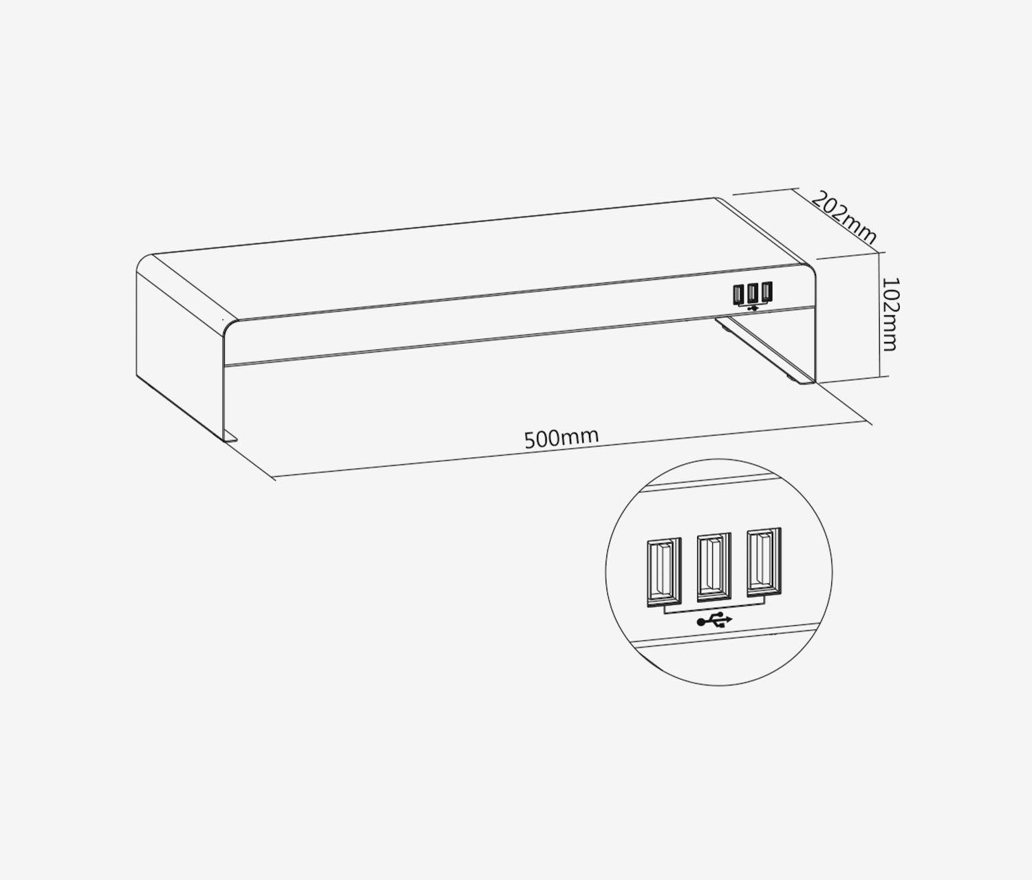 Rialzo per monitor in acciaio con hub USB triplo
