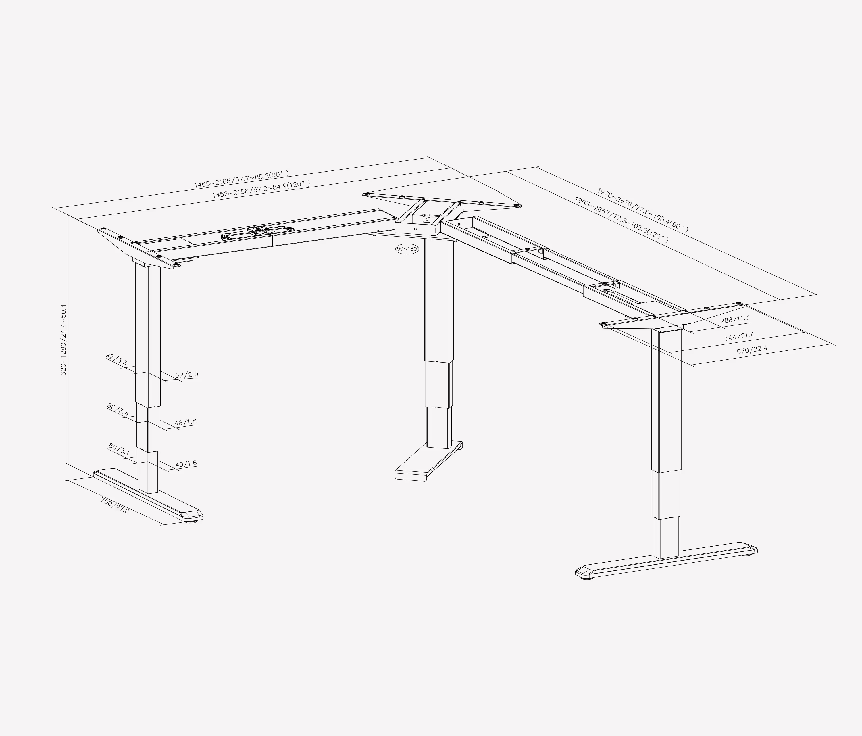 Telaio per tavolo angolare PRIMUS Flex XL