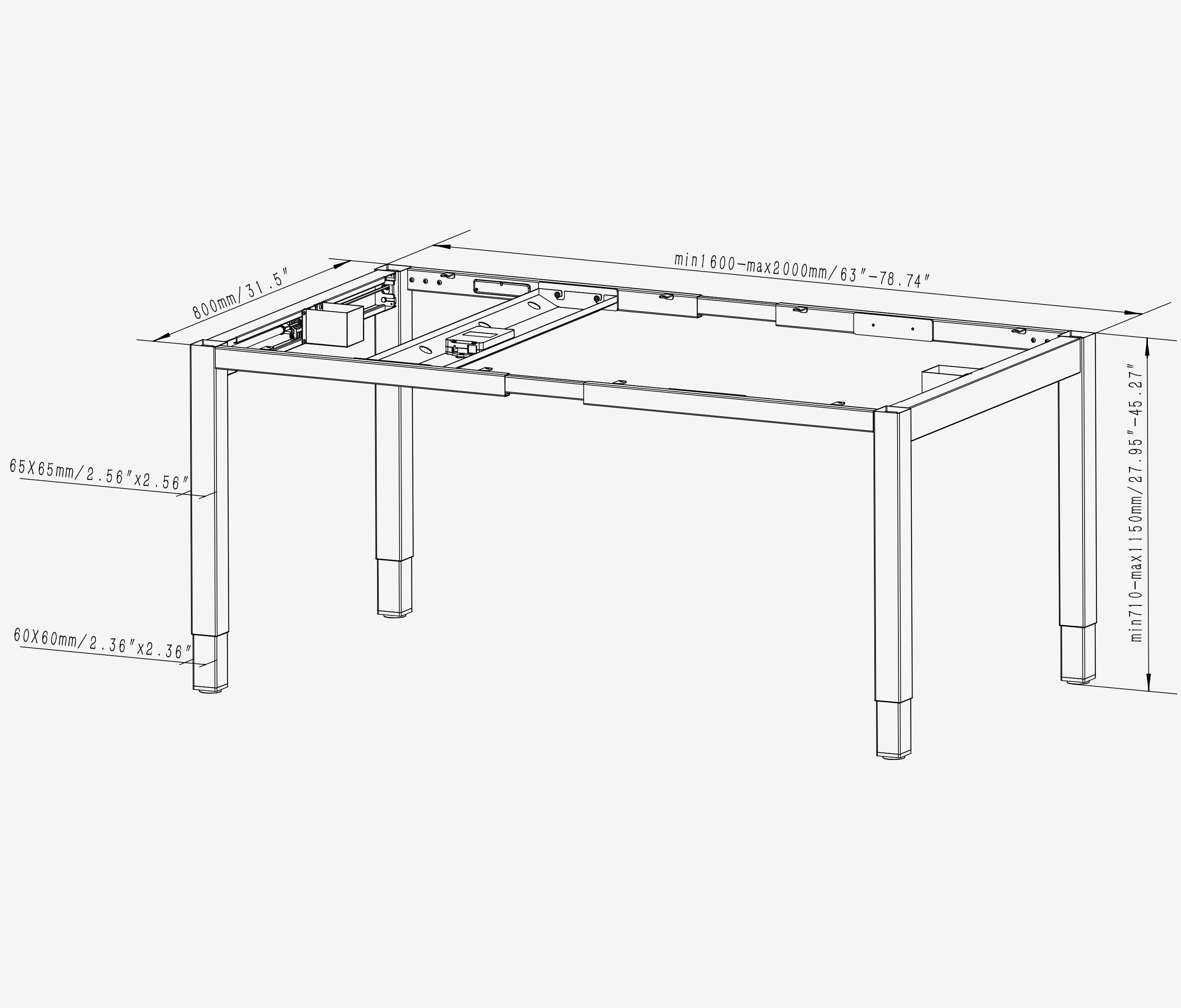 Scrivania PRIMUS a 4 gambe - Colore: Bianco | Dimensione: 160x80 | Decoro: Grigio chiaro