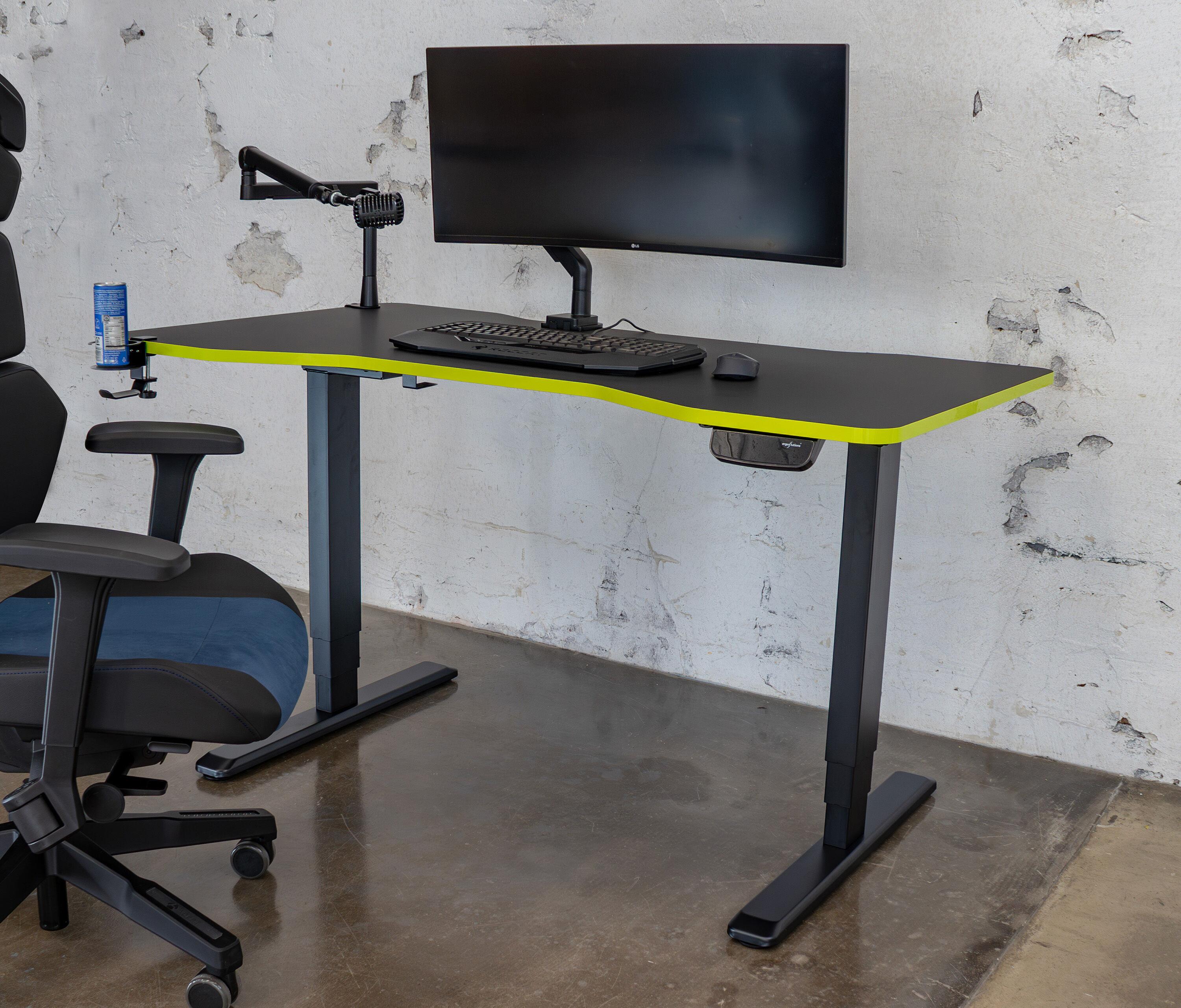 Scrivania da gaming PRIMUS - Dimensione: 140x80 | Colore: Bianco | Forma del piano: Rettangolare | Colore bordo: Acid Green | Superficie: Classico