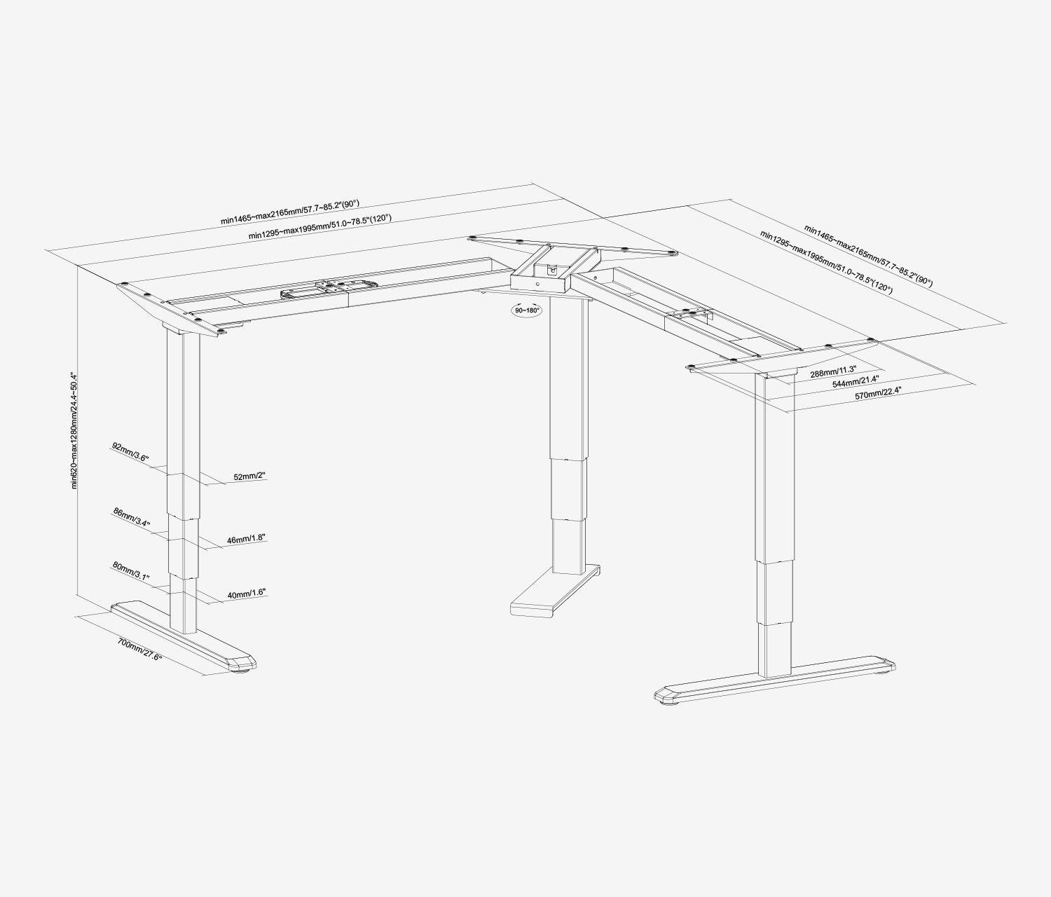 PRIMUS Scrivania angolare a L - Decoro: Bianco top | Struttura: Grigio | Dimensione del piano: 140x80