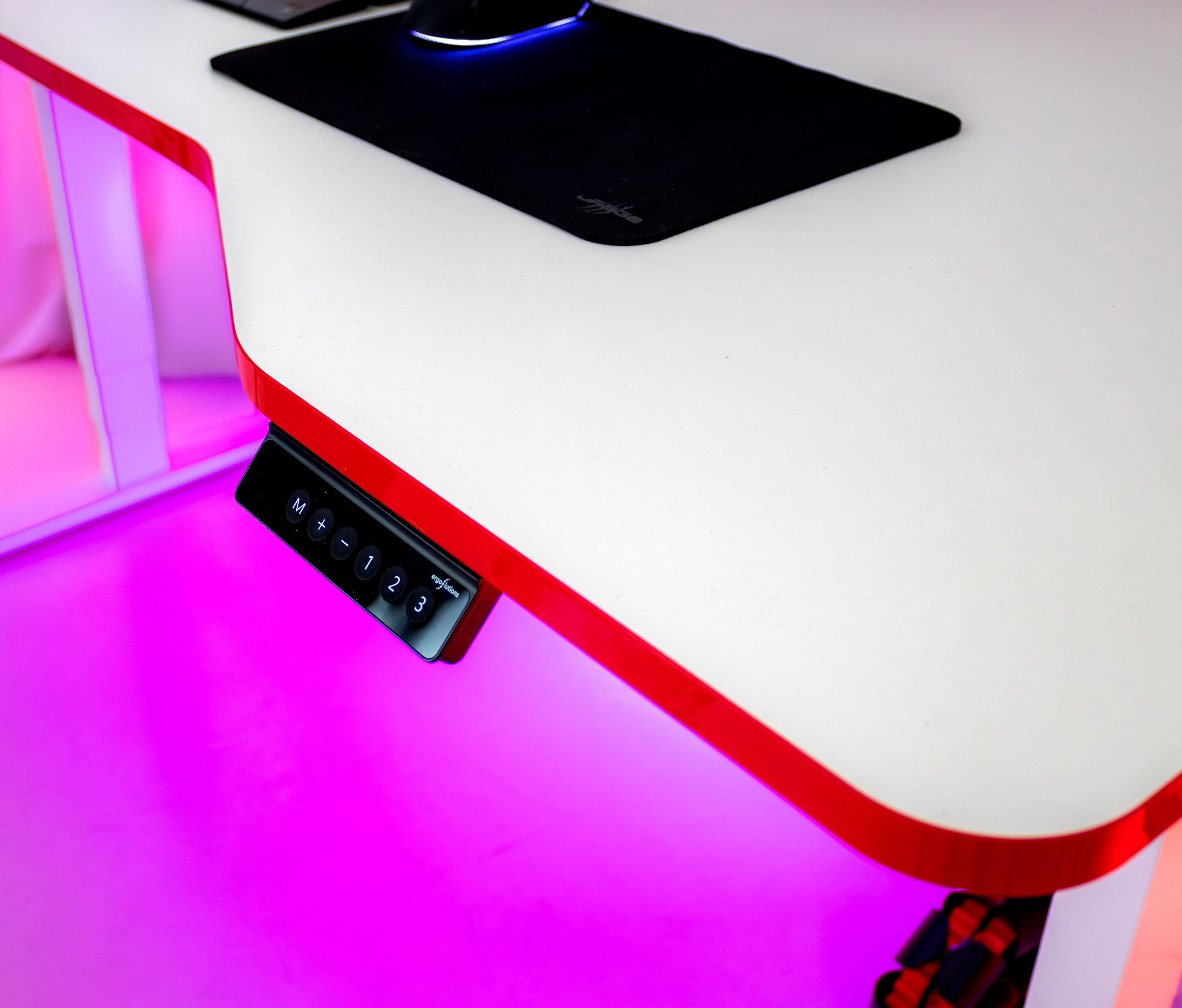 Scrivania da gaming FOKUS - Colore: Bianco | Forma del piano: Rettangolare | Dimensione: 140x80 | Colore bordo: Ocean