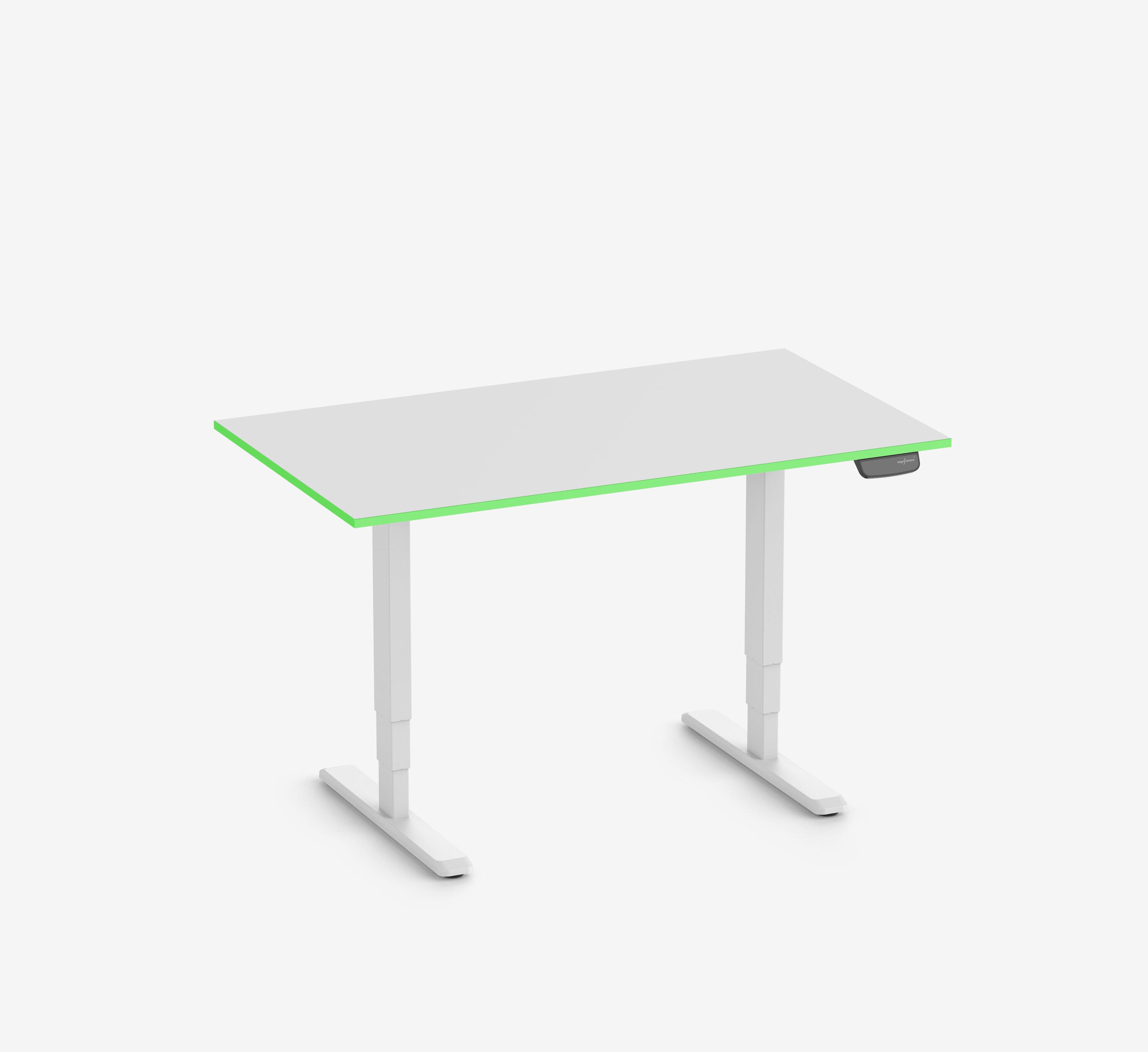 Scrivania da gaming PRIMUS - Dimensione: 140x80 | Colore: Bianco | Forma del piano: Rettangolare | Colore bordo: Acid Green | Superficie: Classico