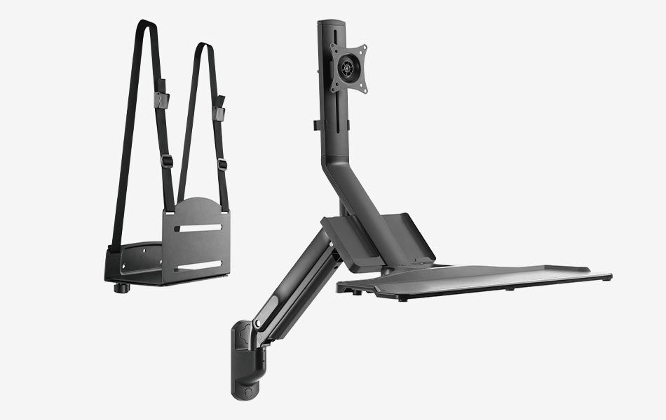 Postazione di lavoro a parete regolabile in altezza