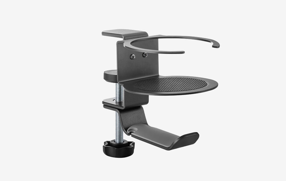 Supporto per cuffie con portabevande integrato